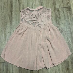 Sleeveless beige Top with Floral Lace Back